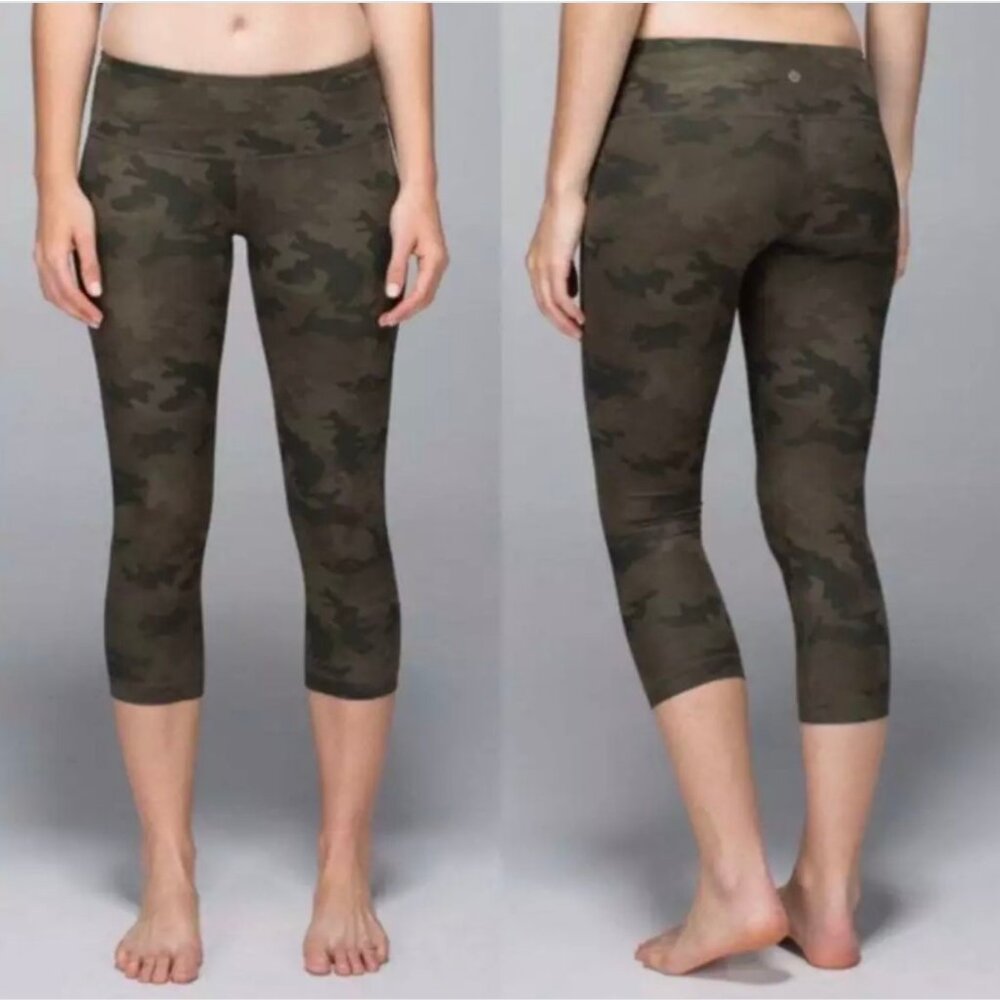 Lululemon Wunder Under Crops Pants Incognito Army Green Camo
